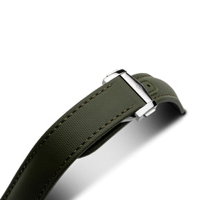 Loop-Less Khaki Green Sailcloth Watch Strap with Green Stitching
