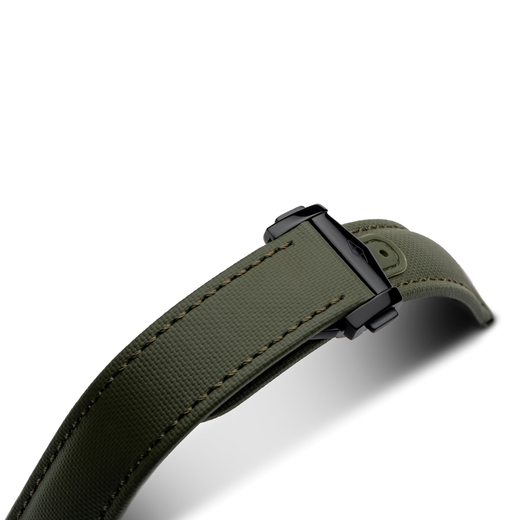 Loop-Less Khaki Green Sailcloth Watch Strap with Green Stitching