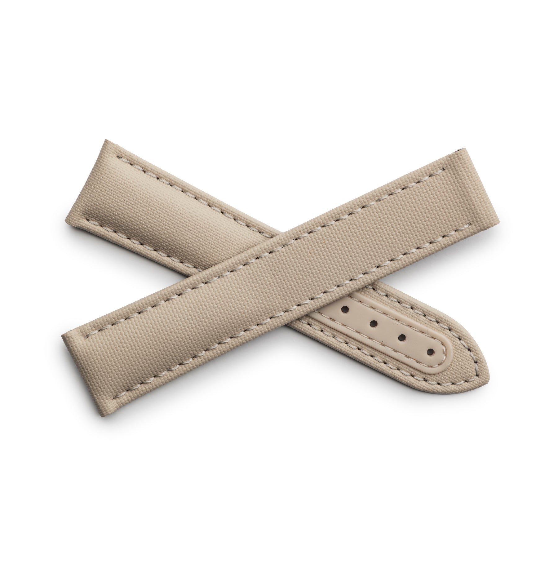 Loop-less Sand Beige Sailcloth Watch Strap with White Stitching