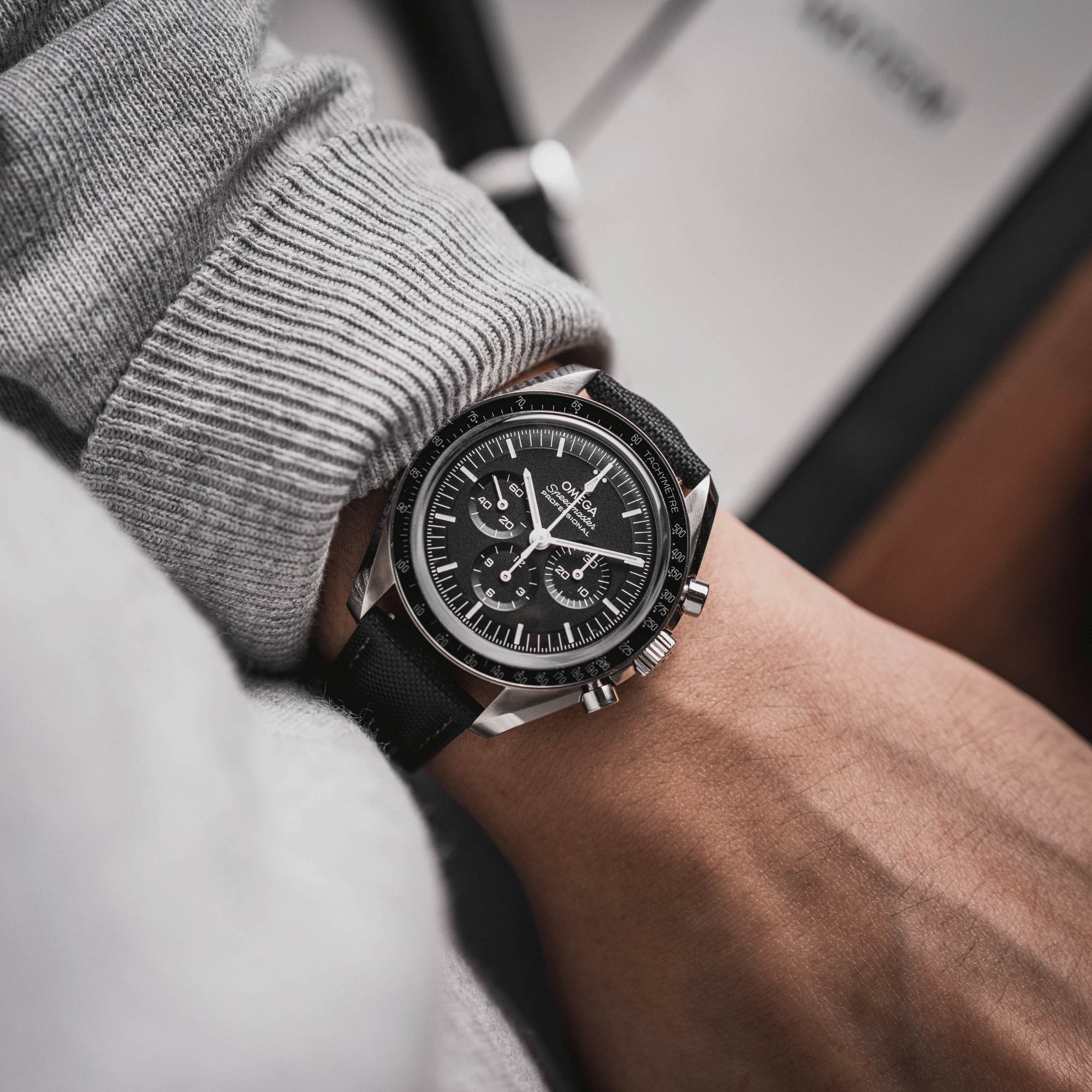 Loop-Less™ Black Sailcloth Watch Strap with Grey Stitching