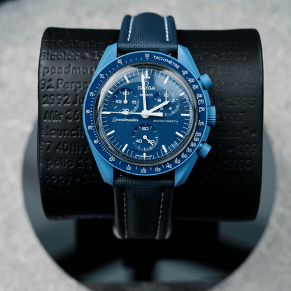 Loop-Less™ Navy Blue Sailcloth Watch Strap with White Stitching