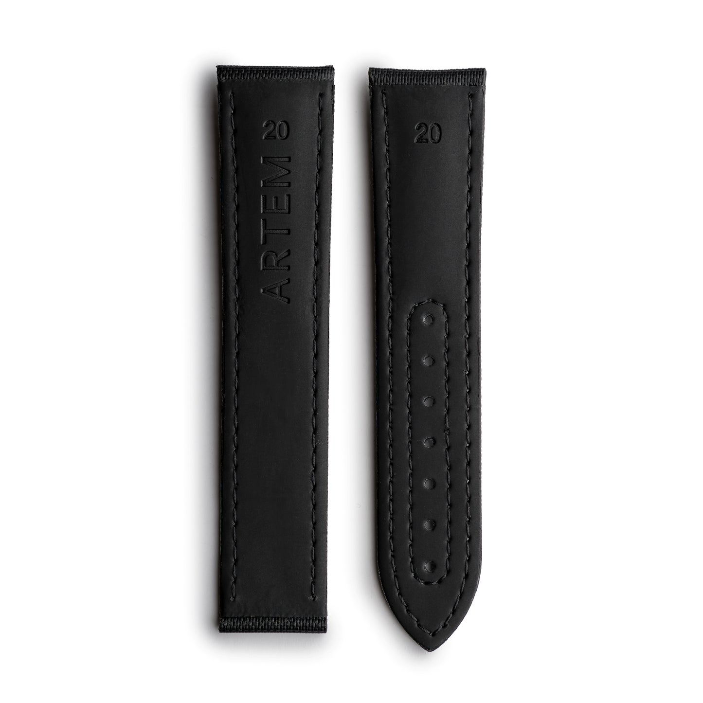 Loop-Less Black Sailcloth Watch Strap with Black Stitching