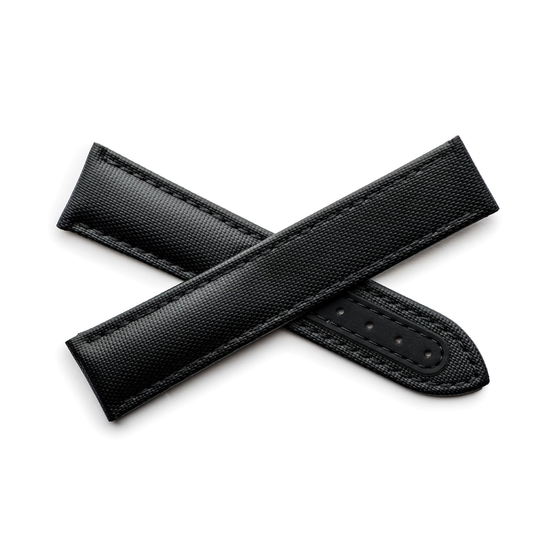 Loop-Less Black Sailcloth Watch Strap with Black Stitching