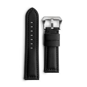 Pam Style Black Sailcloth Watch Strap with Black Stitching