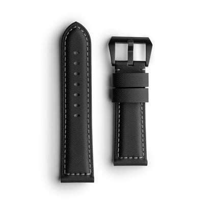 Pam Style Black Sailcloth Watch Strap with Grey Stitching