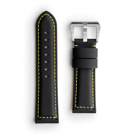 🎁 Pam Style Black Sailcloth Watch Strap with Yellow Stitching (100% off)