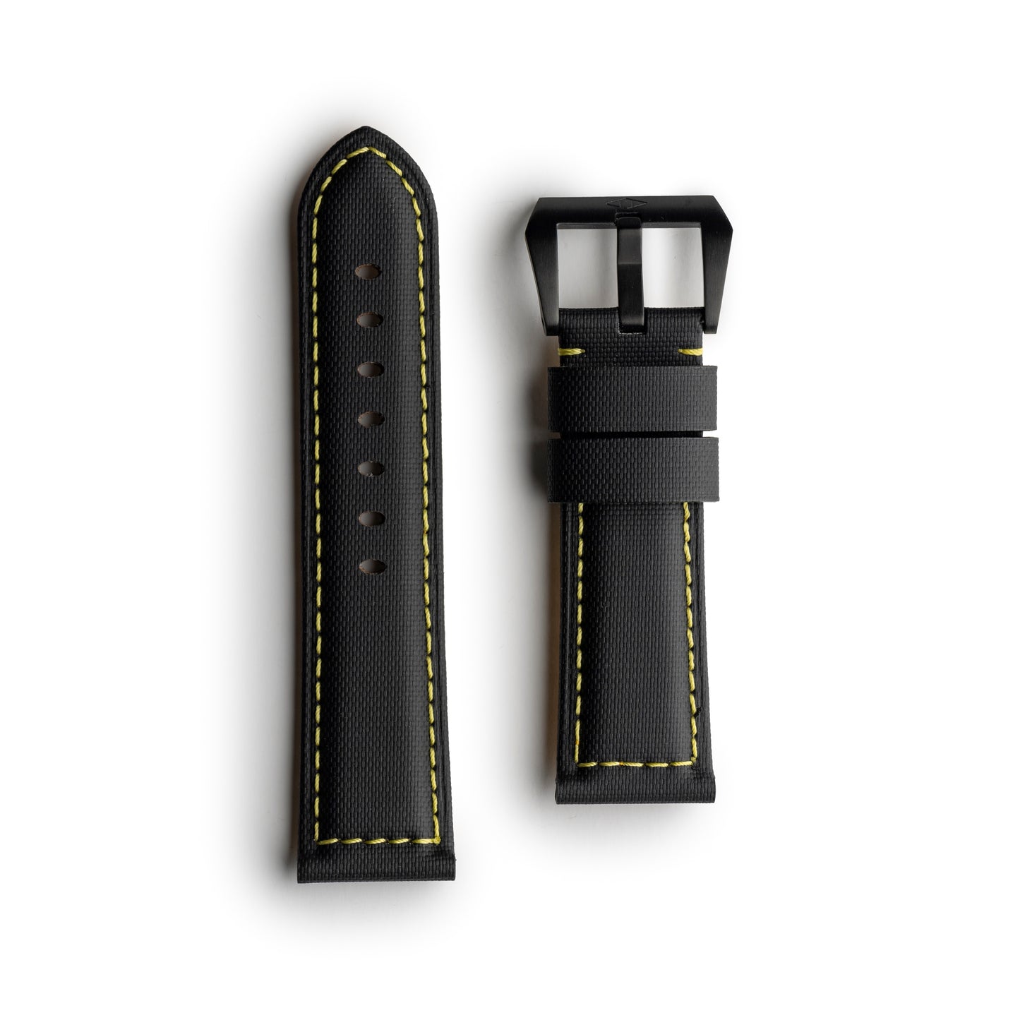 Pam Style Black Sailcloth Watch Strap with Yellow Stitching