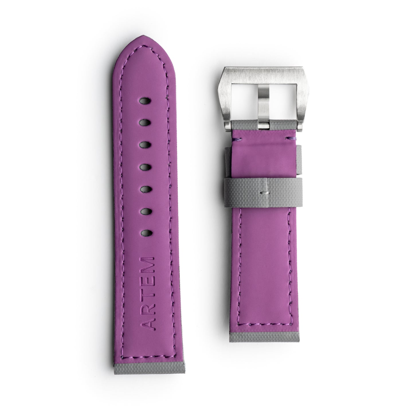 Pam Style Grey Sailcloth Watch Strap with Purple Stitching