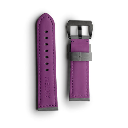 Pam Style Grey Sailcloth Watch Strap with Purple Stitching