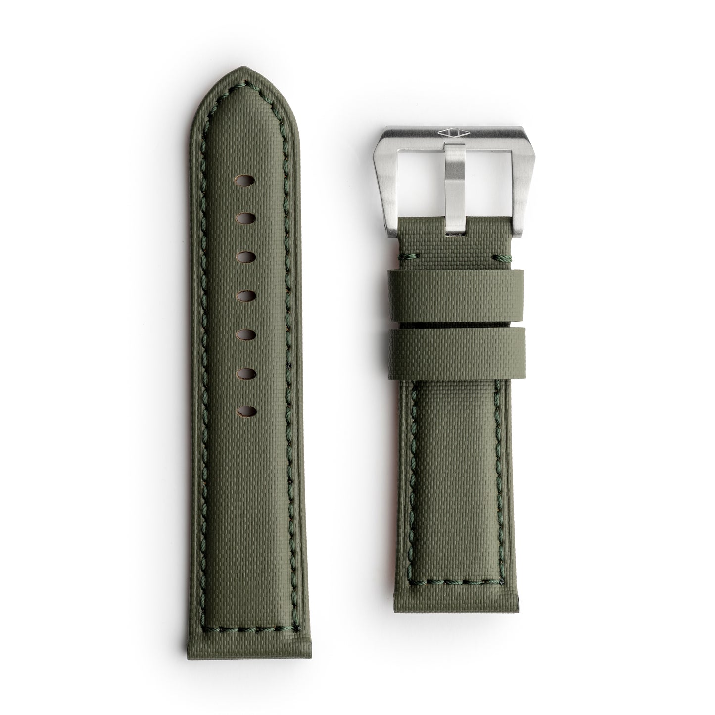 Pam Style Khaki Green Sailcloth Watch Strap with Green Stitching