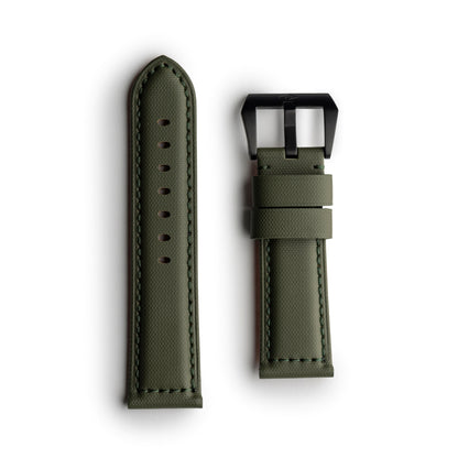 Pam Style Khaki Green Sailcloth Watch Strap with Green Stitching