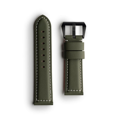 Pam Style Khaki Green Sailcloth Watch Strap with White Stitching