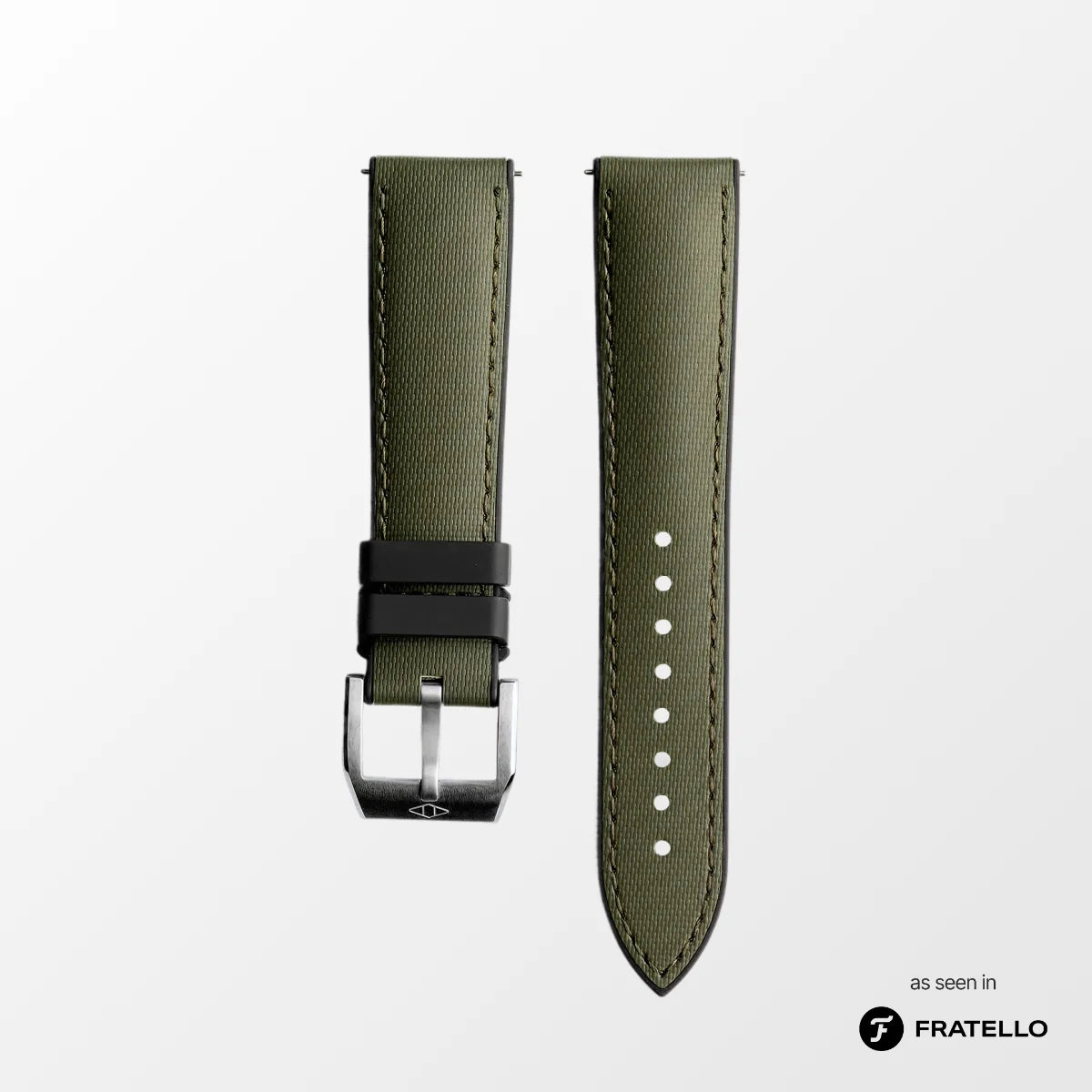 HydroFlex™ Khaki Green Hybrid FKM Watch Strap With Green Stitching