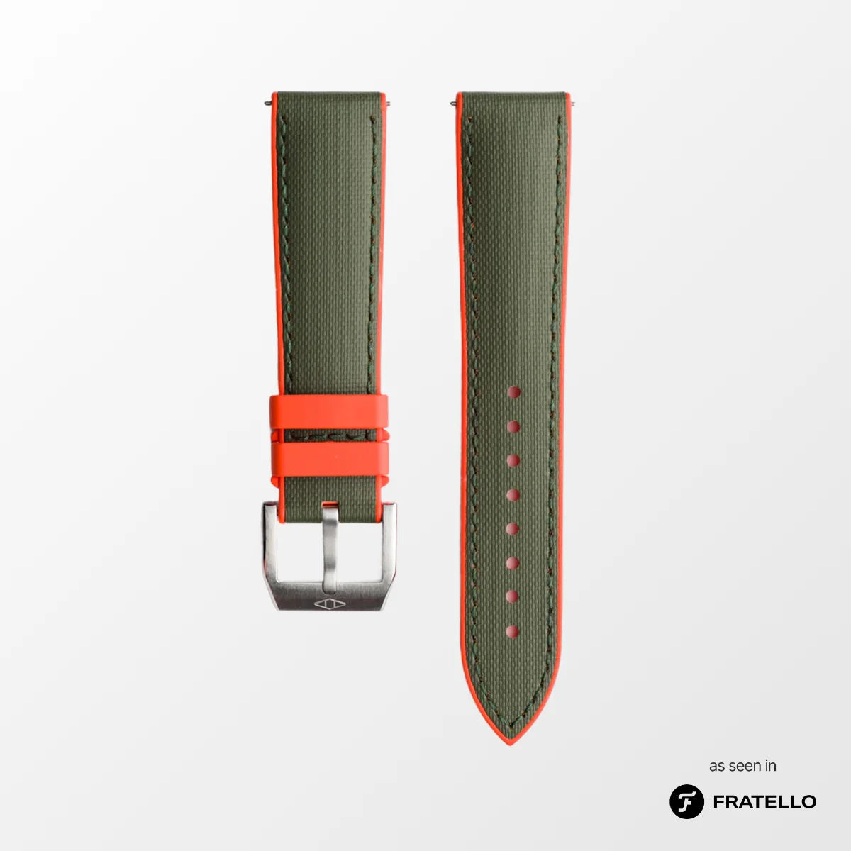HydroFlex™ Khaki Green & Orange Hybrid FKM Watch Strap With Green Stitching