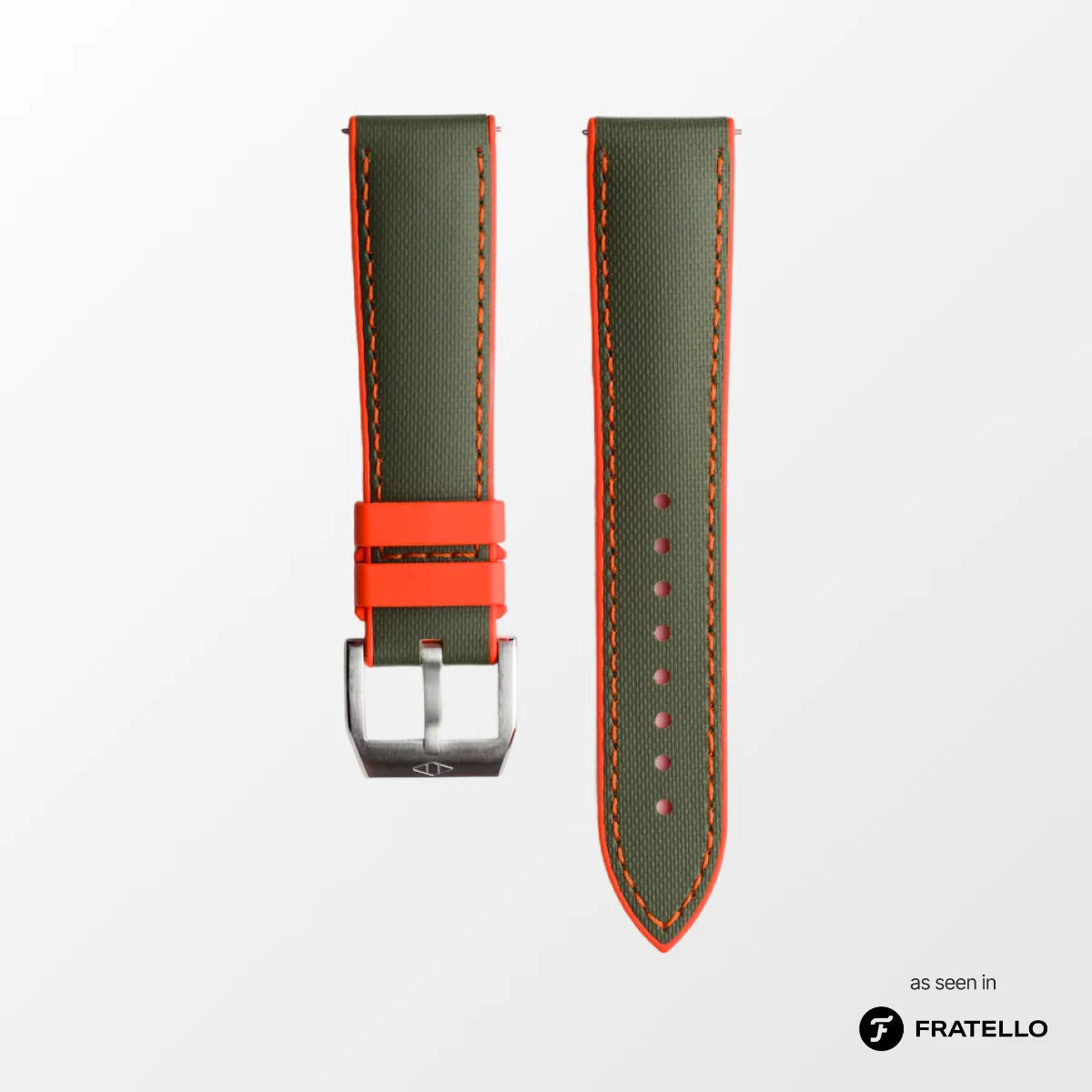 HydroFlex™ Khaki Green & Orange Hybrid FKM Watch Strap With Orange Stitching