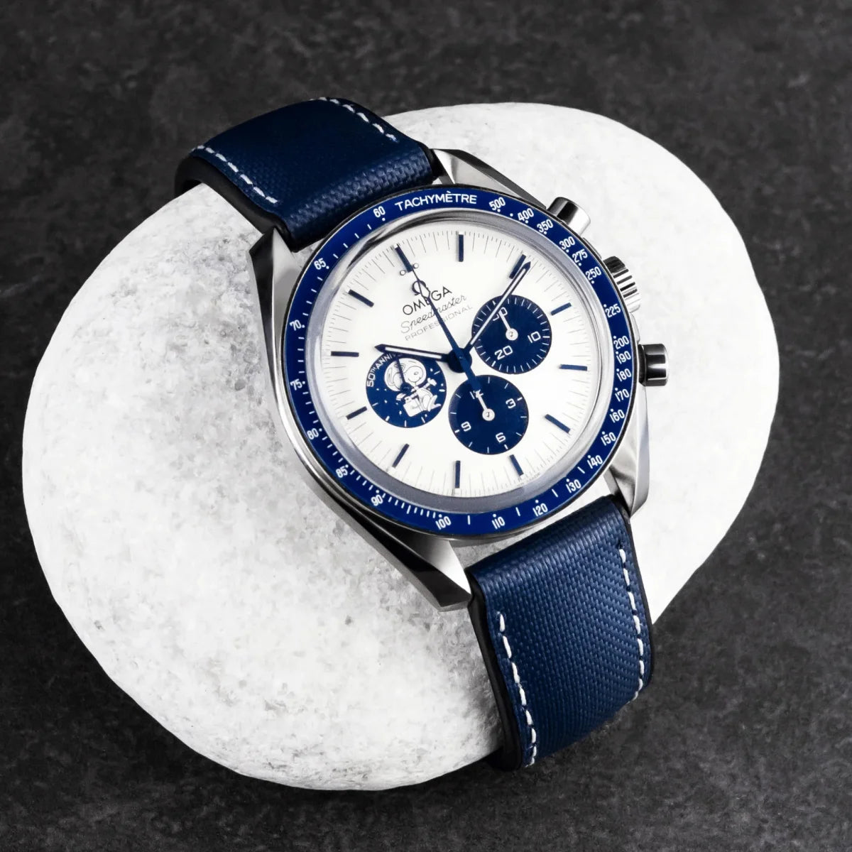 HydroFlex™ Navy Blue Hybrid FKM Watch Strap With White Stitching
