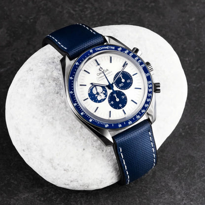 HydroFlex™ Navy Blue Hybrid FKM Watch Strap With White Stitching