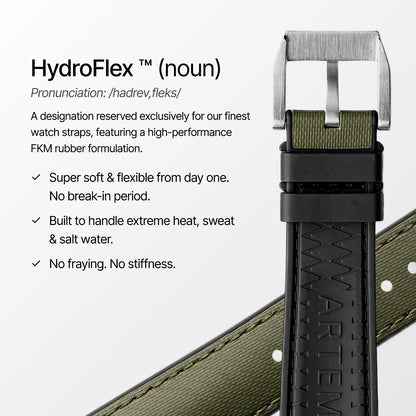 HydroFlex™ Khaki Green Hybrid FKM Watch Strap With Green Stitching
