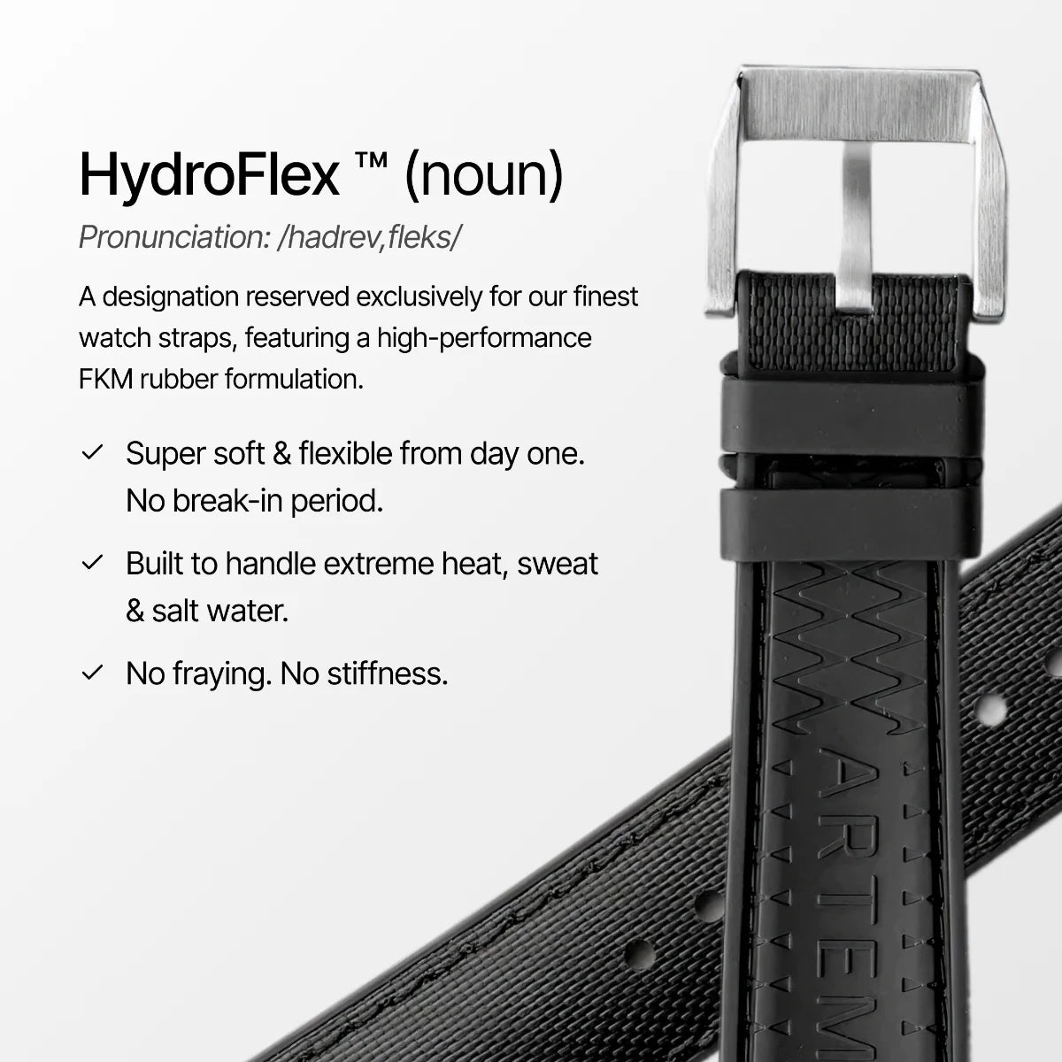 HydroFlex™ Black Hybrid FKM Watch Strap With Black Stitching