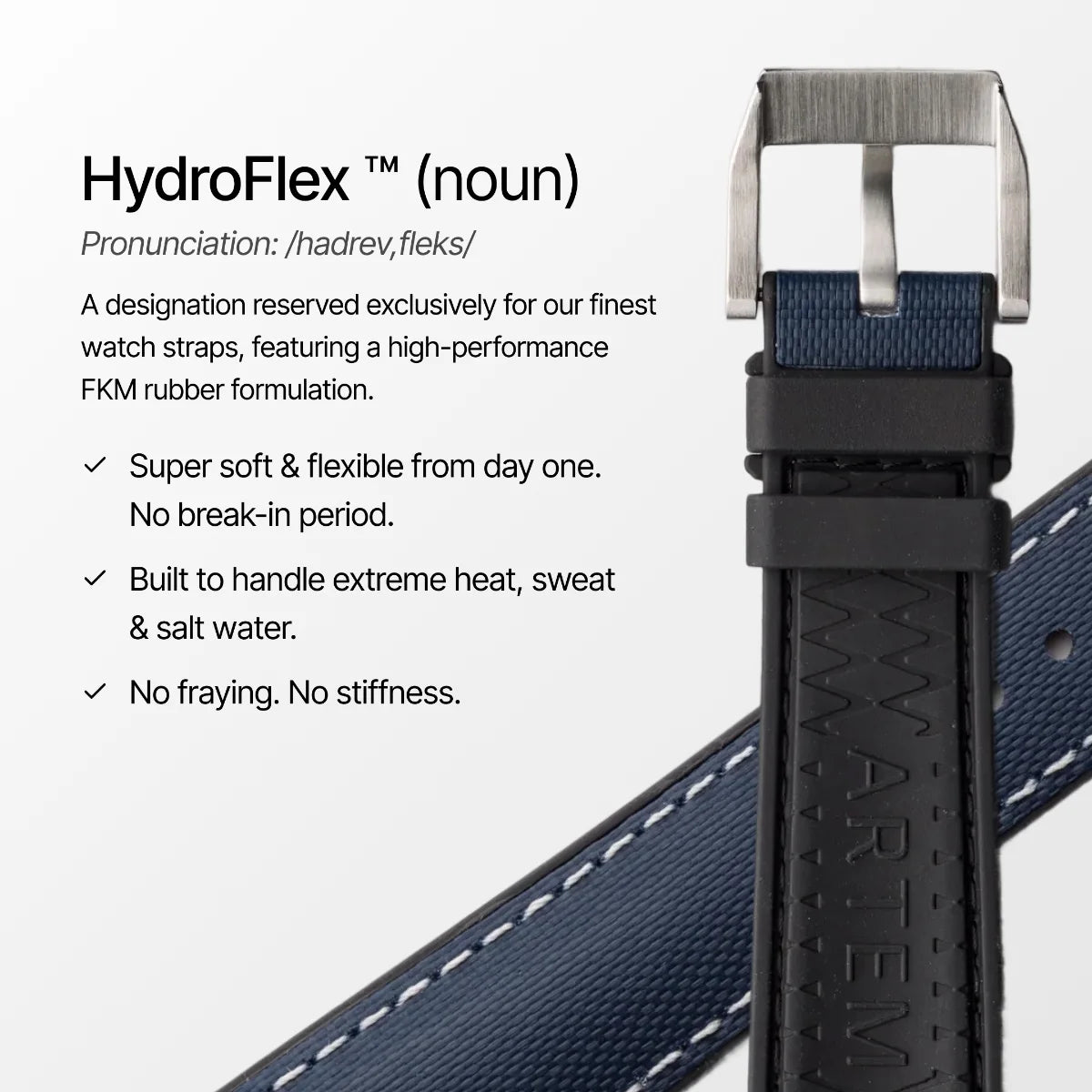 HydroFlex™ Navy Blue Hybrid FKM Watch Strap With White Stitching