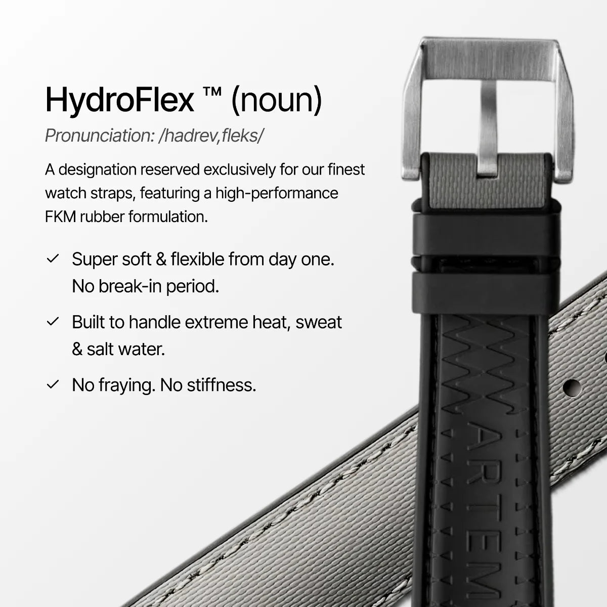 HydroFlex™ Grey Hybrid FKM Watch Strap With Grey Stitching
