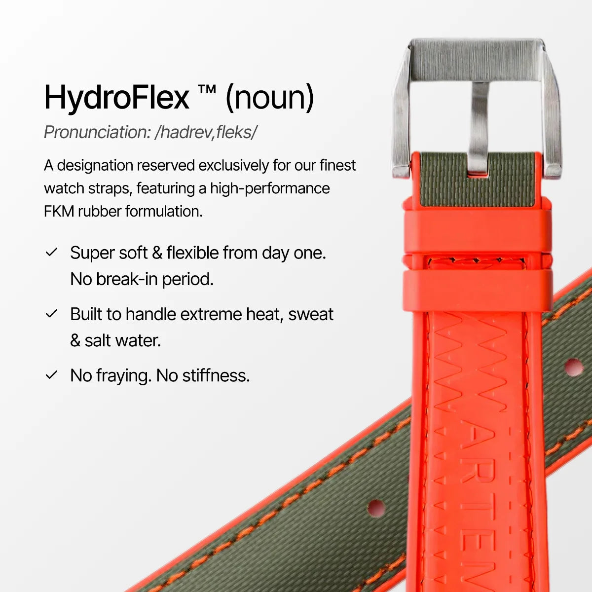 HydroFlex™ Khaki Green & Orange Hybrid FKM Watch Strap With Orange Stitching