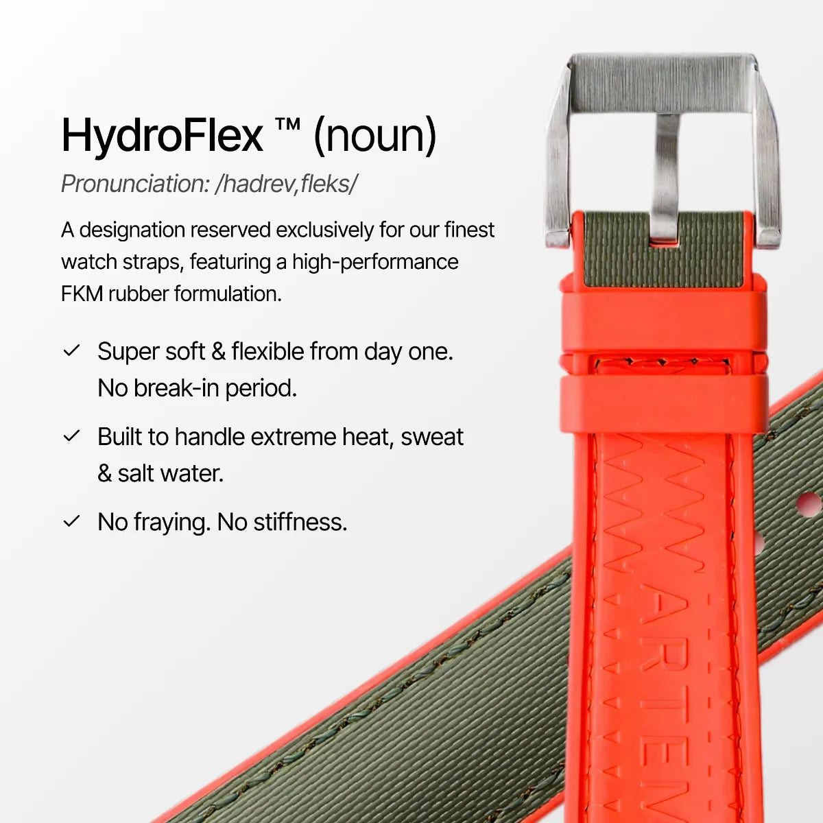 HydroFlex™ Khaki Green & Orange Hybrid FKM Watch Strap With Green Stitching