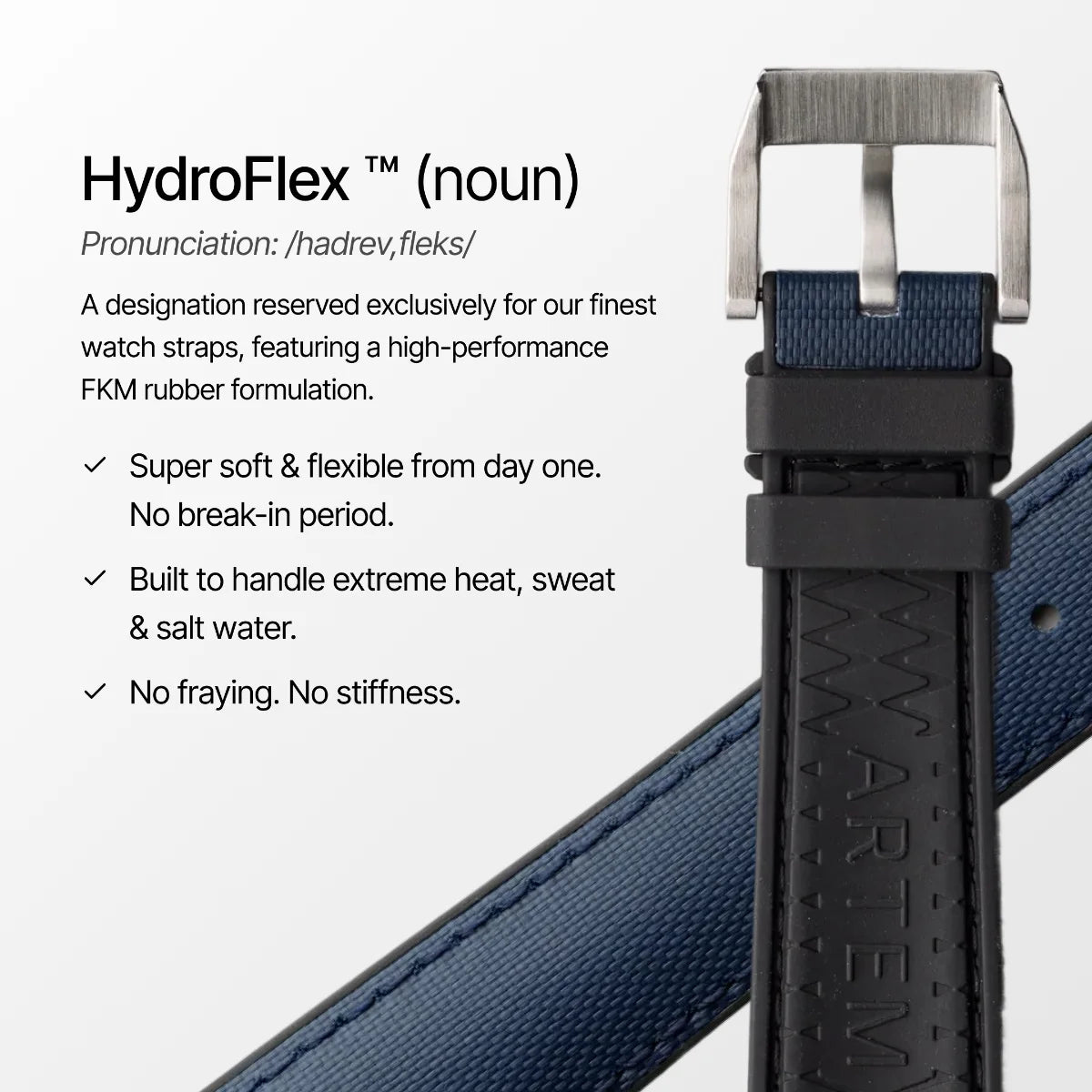 HydroFlex™ Navy Blue Hybrid FKM Watch Strap With Blue Stitching