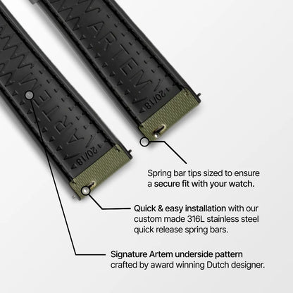HydroFlex™ Khaki Green Hybrid FKM Watch Strap With Green Stitching