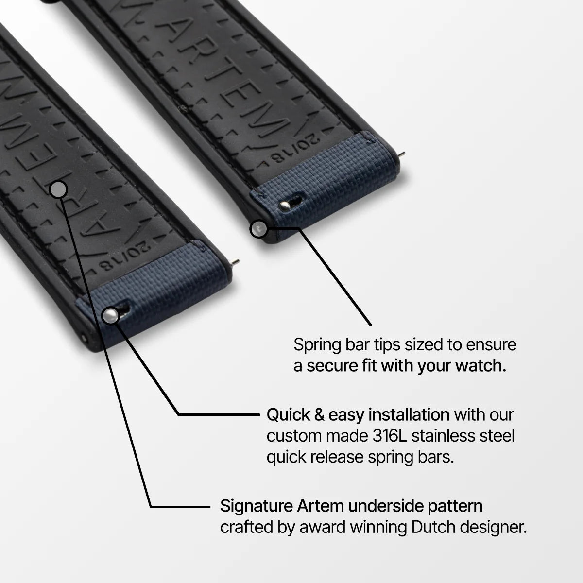 HydroFlex™ Navy Blue Hybrid FKM Watch Strap With White Stitching