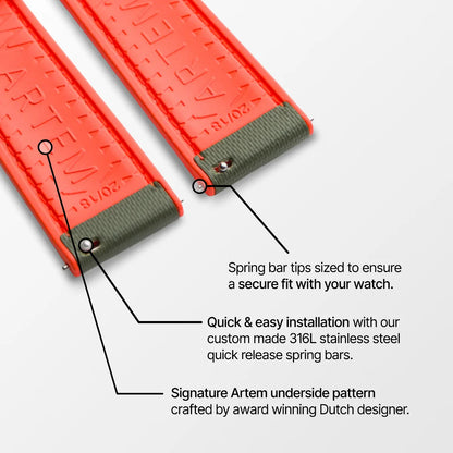 HydroFlex™ Khaki Green & Orange Hybrid FKM Watch Strap With Green Stitching