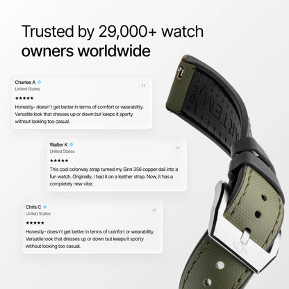 HydroFlex™ Khaki Green Hybrid FKM Watch Strap With Green Stitching