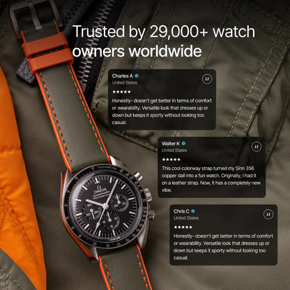 HydroFlex™ Khaki Green & Orange Hybrid FKM Watch Strap With Orange Stitching