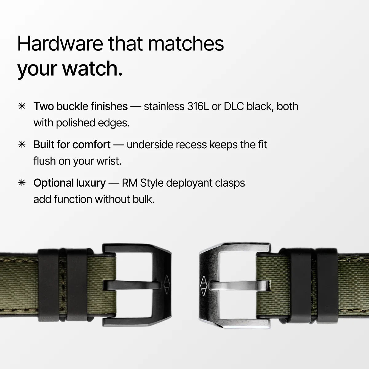 HydroFlex™ Khaki Green Hybrid FKM Watch Strap With Green Stitching