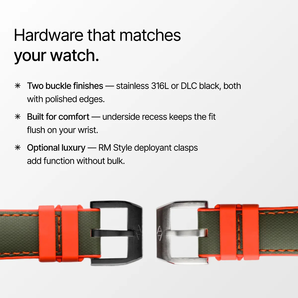 HydroFlex™ Khaki Green & Orange Hybrid FKM Watch Strap With Orange Stitching