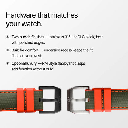 HydroFlex™ Khaki Green & Orange Hybrid FKM Watch Strap With Orange Stitching