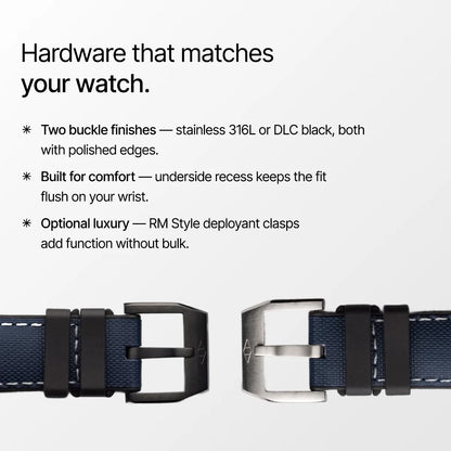 HydroFlex™ Navy Blue Hybrid FKM Watch Strap With White Stitching