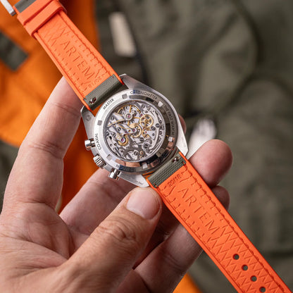 HydroFlex™ Khaki Green & Orange Hybrid FKM Watch Strap With Orange Stitching
