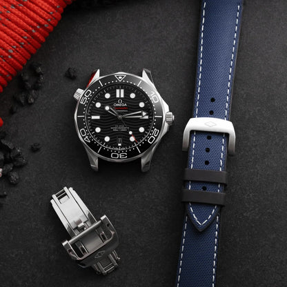 HydroFlex™ Navy Blue Hybrid FKM Watch Strap With White Stitching