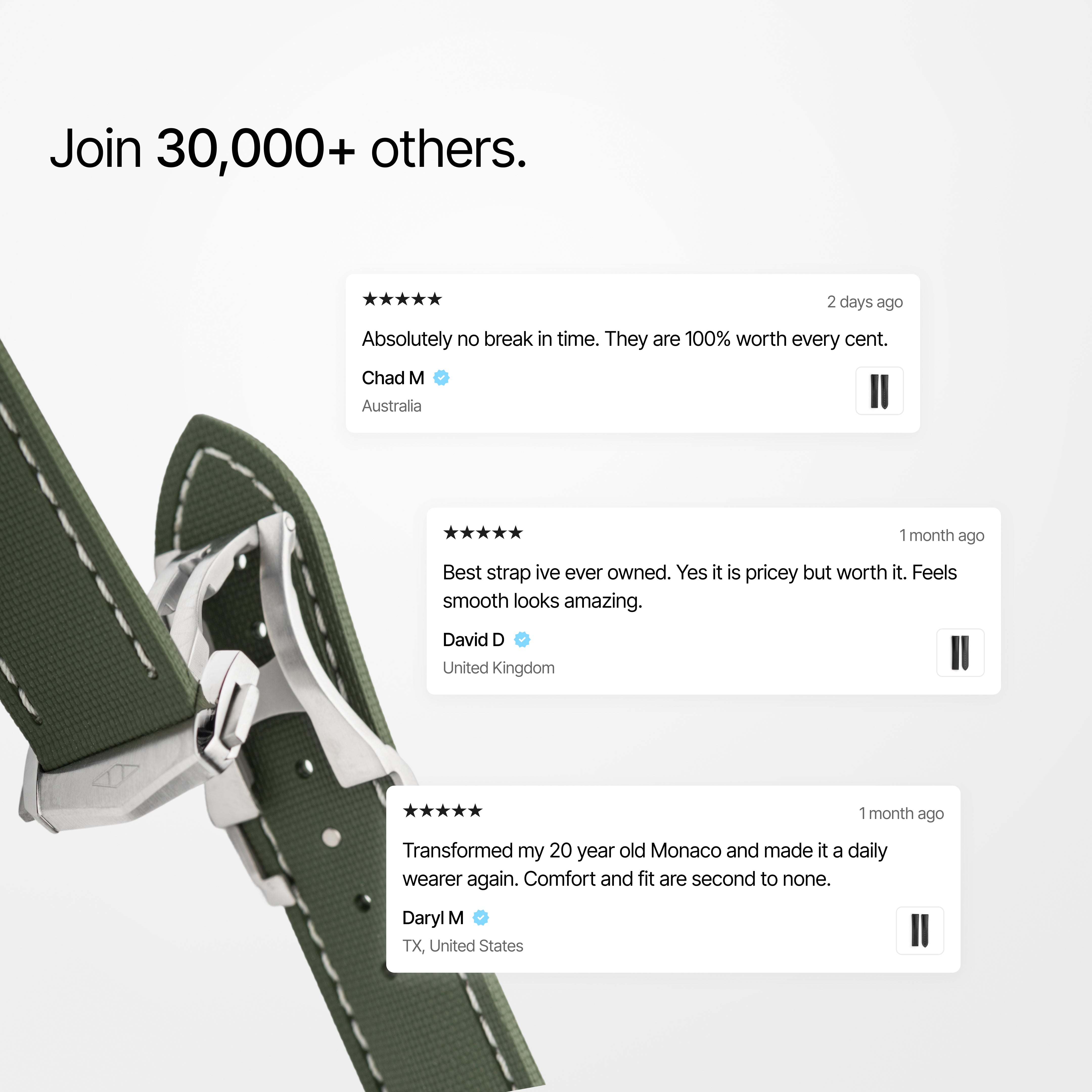 Loop-less™ HydroFlex™ | Orbital Moss Edition | Green Strap with White Stitching