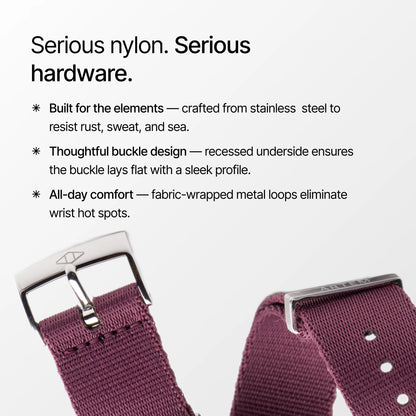 Burgundy Nylon Watch Strap hardware info