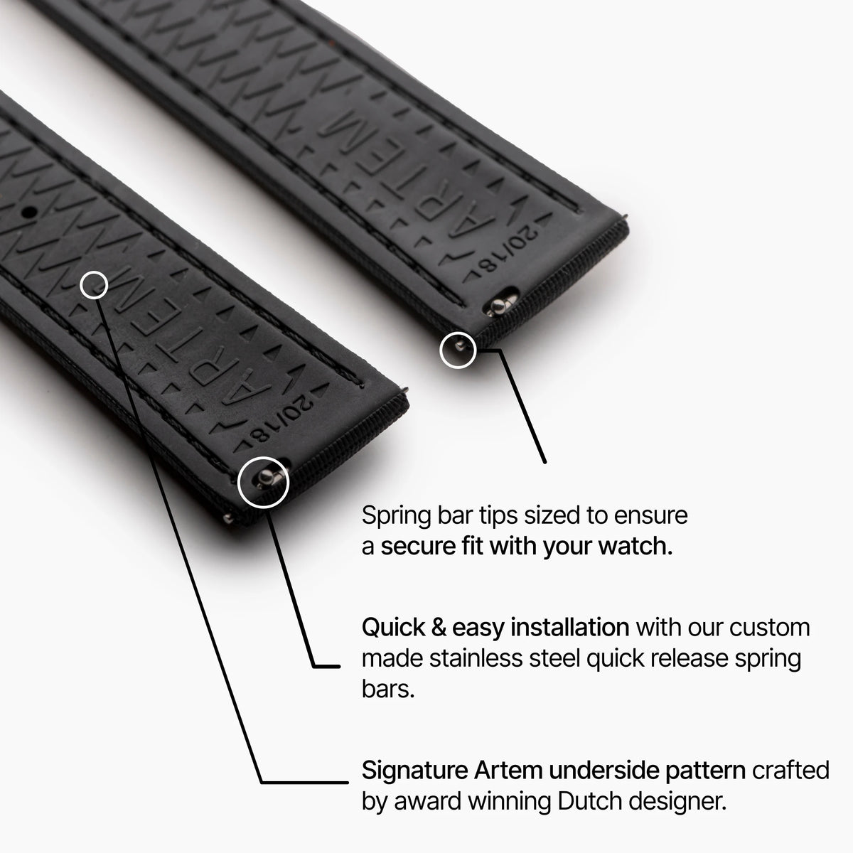 Loop-less™ HydroFlex™ | Dark Matter Edition | Black Strap with Black Stitching infographic