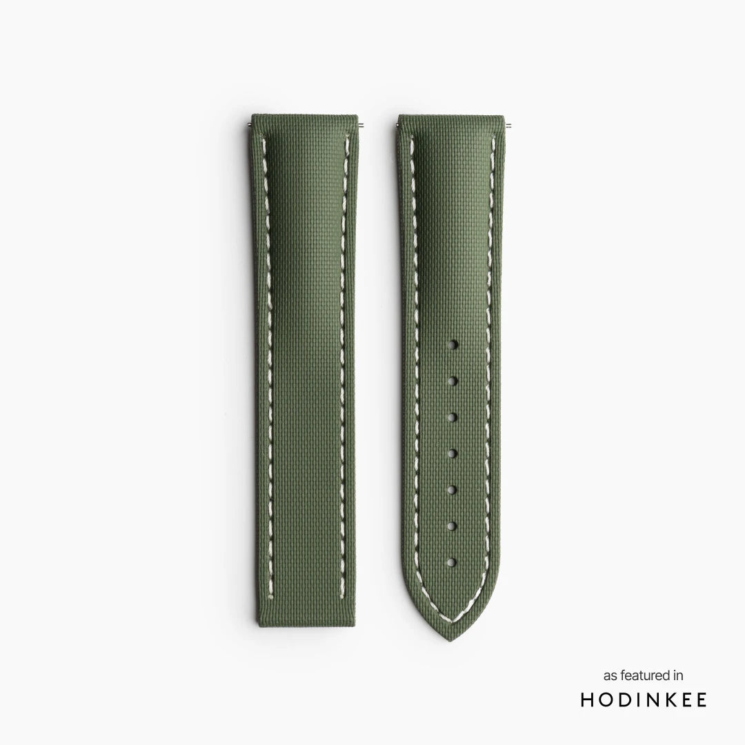 Green Strap with White Stitching