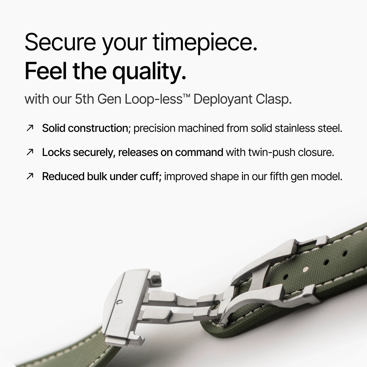 Green Strap with White Stitching with deployant clasp