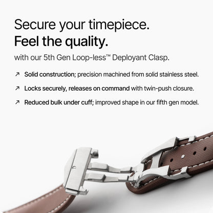 Brown Strap with White Stitching with deployant clasp