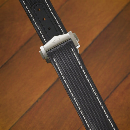 Loop-Less Black Sailcloth Watch Strap with White Stitching