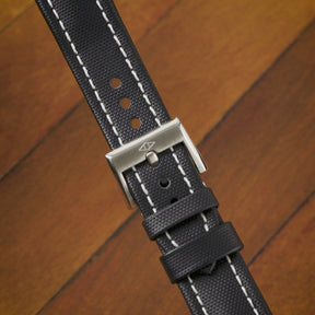 Classic Black Sailcloth Watch Strap with White Stitching