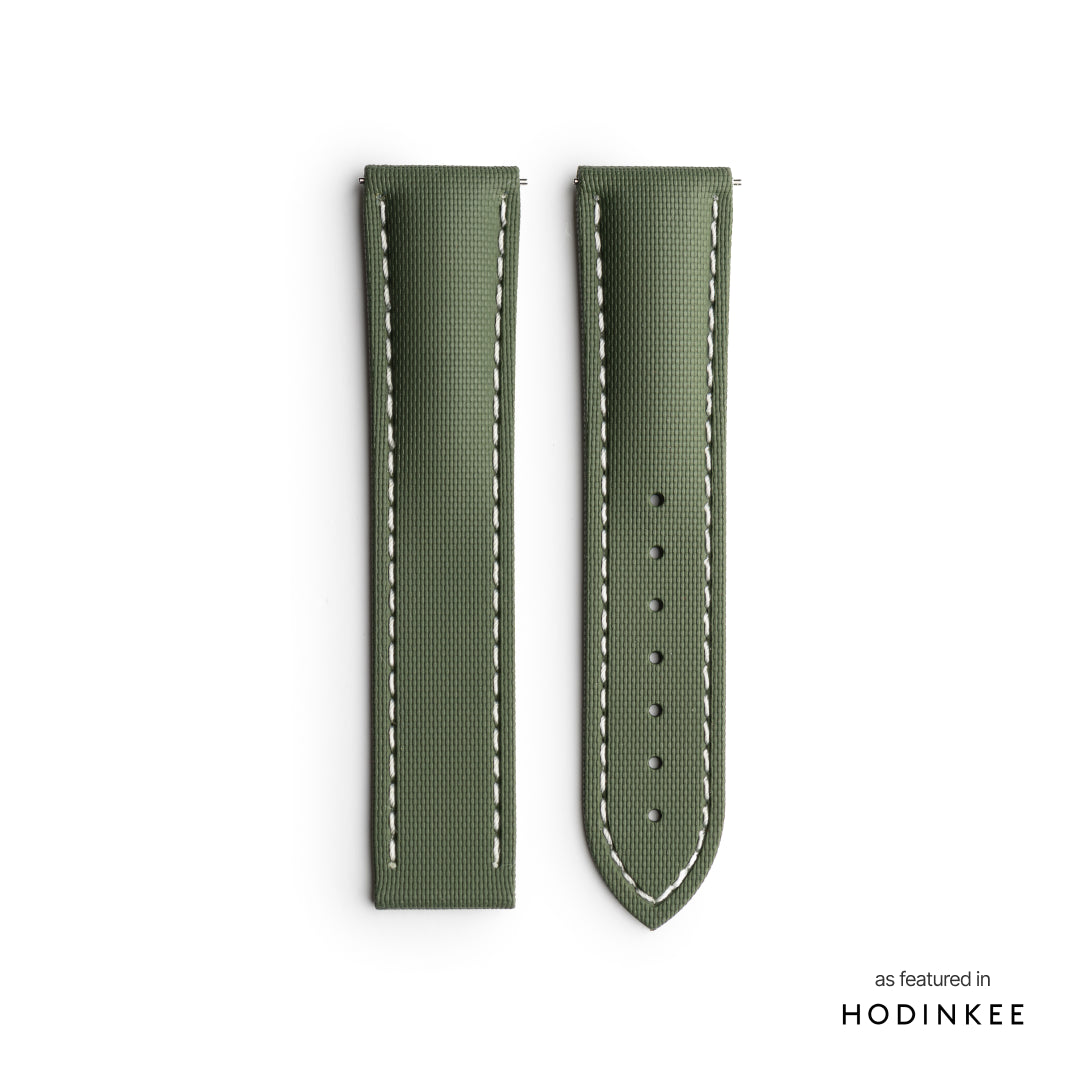 Green Strap with White Stitching