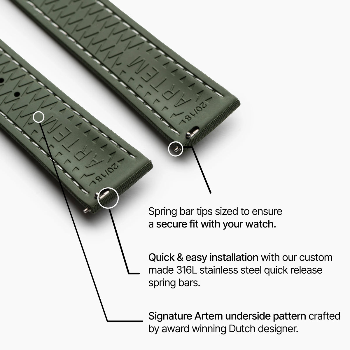 Green Strap with White Stitching