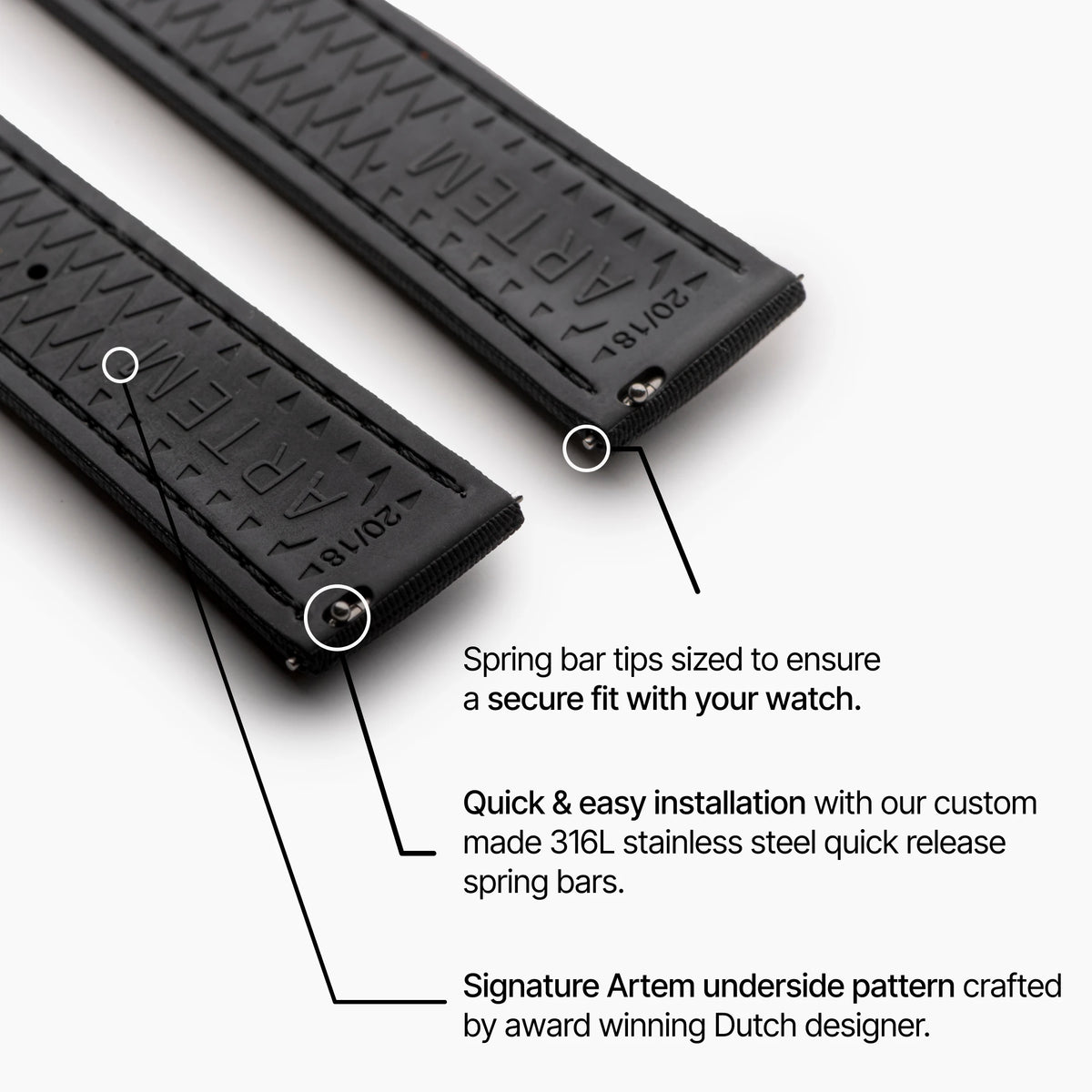Loop-less™ HydroFlex™ | Dark Matter Edition | Black Strap with Black Stitching infographic